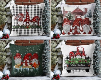 Christmas Gnomes Pillow Cover, Gnomes in Winter Cushion Cover, New Year Throw Pillow Case, Any Size Pillow, Farmhouse Decor, 18x18, 20x20