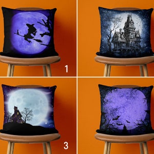 Halloween Night Pillow Cover, Halloween at Moonlight Pillow Cover, Spooky Haunted House & Witch Pillow Case, Trick or Treat, Halloween Gift