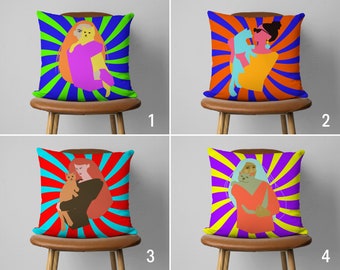 Cat Mom Pillow Cover, Colorful Cat Design Cushion Cover, Handmade Pillow Case, Living Room Decor, Personalized Pillow, Any Size, Cover Only