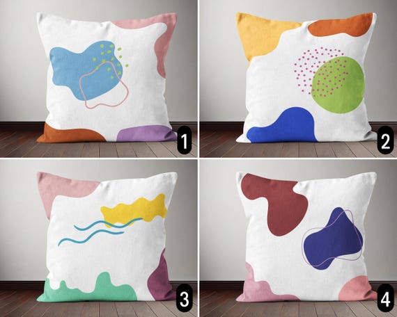 Abstrakter moderner bunter Kissenbezug, Boho-Kissenbezug mit minimalistischen Formen, zeitgenössischer Kissenbezug, skandinavisches vielseitiges Wohndekor