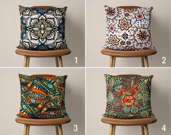 Abstract Colorful Accent Pillow Case, Vibrant Multi Color Decorative Pillow Cover, Ethnic Style Cushion Cover, Any Size, Eclectic Home Decor