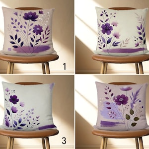 Purple Floral Throw Pillow Cover, Violet Lilac Flowers and Leaves Pillow Case, Bedroom & Living Room Cushion Cover, Any Size,Euro Sham Cover
