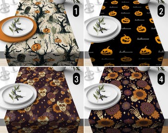 Spooky Halloween Table Runner, Jack o Lantern Pumpkins & Creepy Gothic Design Custom Table Runner, Halloween Fall Decor, Dining Room Decor