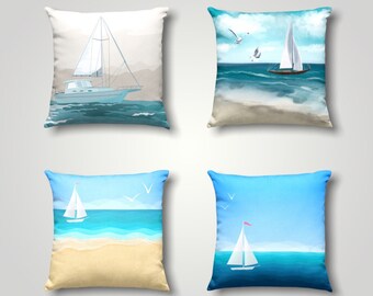 Personalized Name Nautical Pillow #102 Sailboat Pillow Cover Burlap Pillowcase 