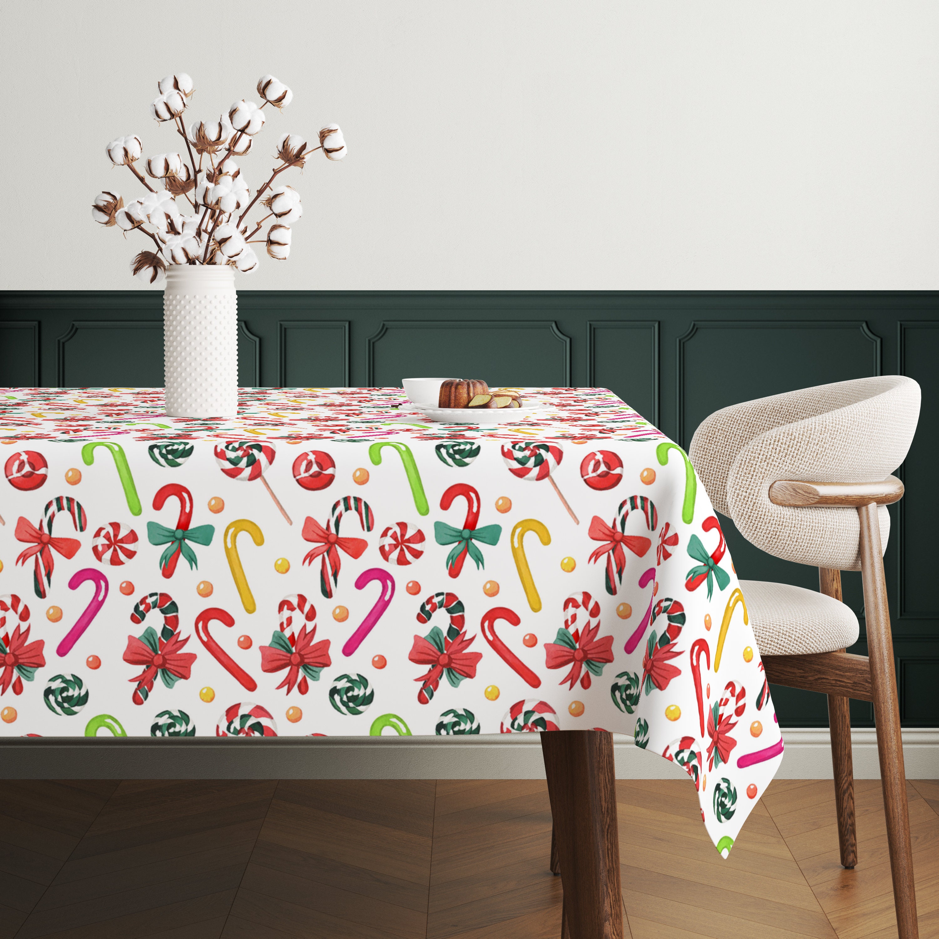 Joyful Candy Cane Design Tablecloth, Festive Christmas Holiday ...