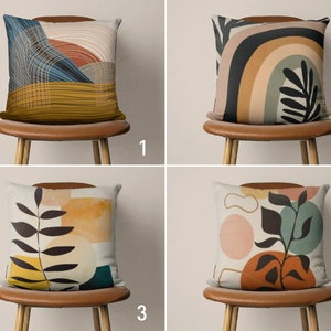 Boho Rainbow & Leaf Pillow Case, Brown Natural Colors Pillow Cover, Bohemian Abstract Cushion Cover, Eclectic Living Room Decor, 14x14 16x16