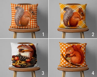 Cute Squirrel Throw Pillow Cover, Animal Cushion Cover, Cute Animals Toss Pillow Case, Any Size Bedroom Pillow, Custom Cushion, Cover Only