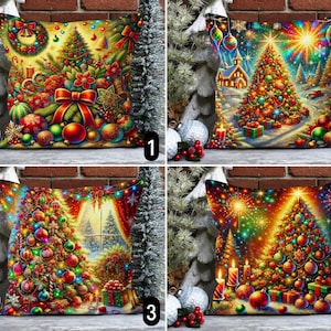Federa per cuscino natalizia vivace, federa per cuscino natalizia invernale vivace e gioiosa, federa per cuscino con decorazioni in pino e luci brillanti, decorazione per capodanno