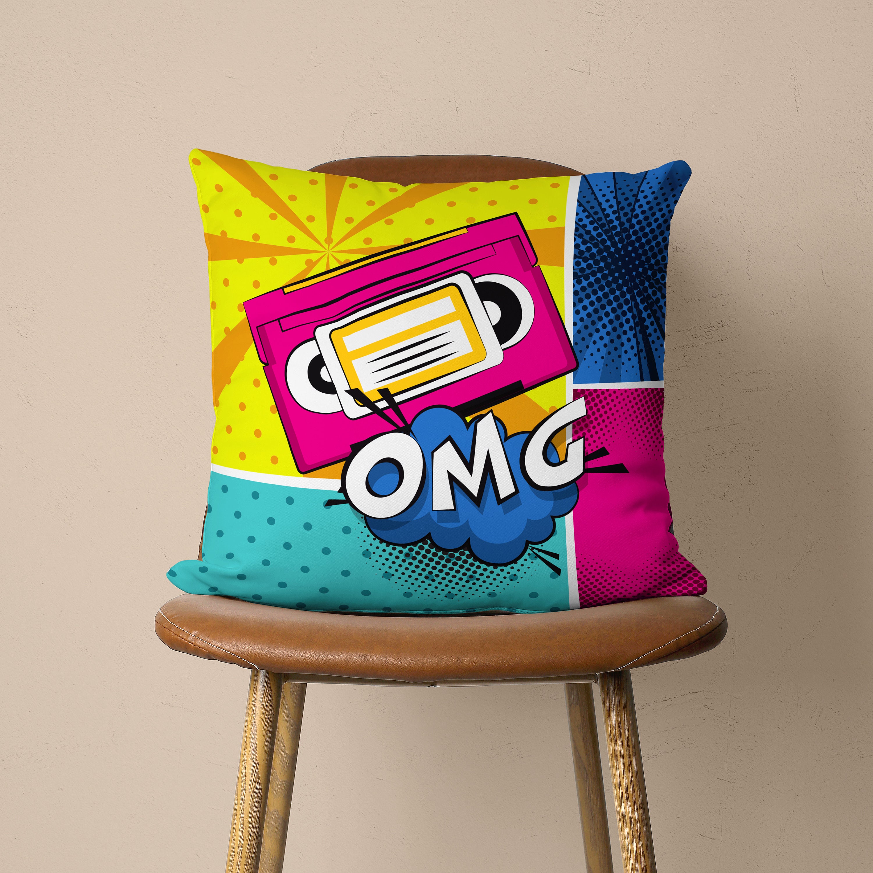 Pop Art Pillow Cover, Colorful Illustration Cushion Cover