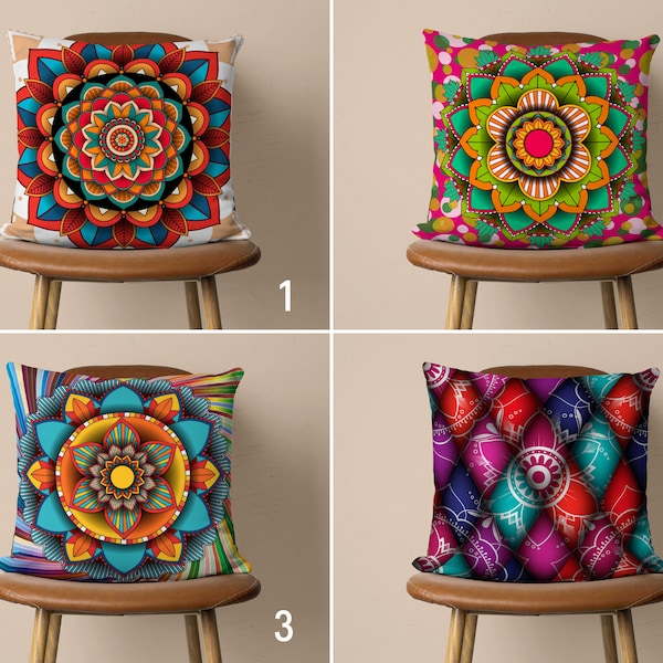 Mandala Design Pillow Case, Ethnic Cushion Cover, Rug Pattern Colorful Pillow Cover, Any Size Pillow, Farmhouse Decor, All Sizes Pillow