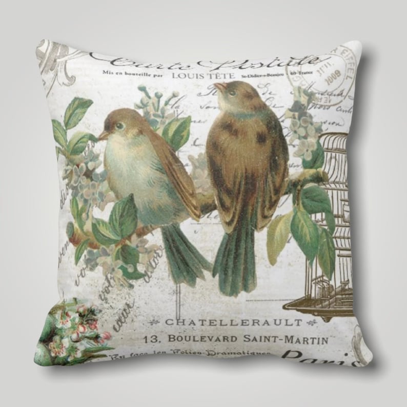 Little Birds Pillow Cover Vintage Style Pillow Case Spring Etsy Canada