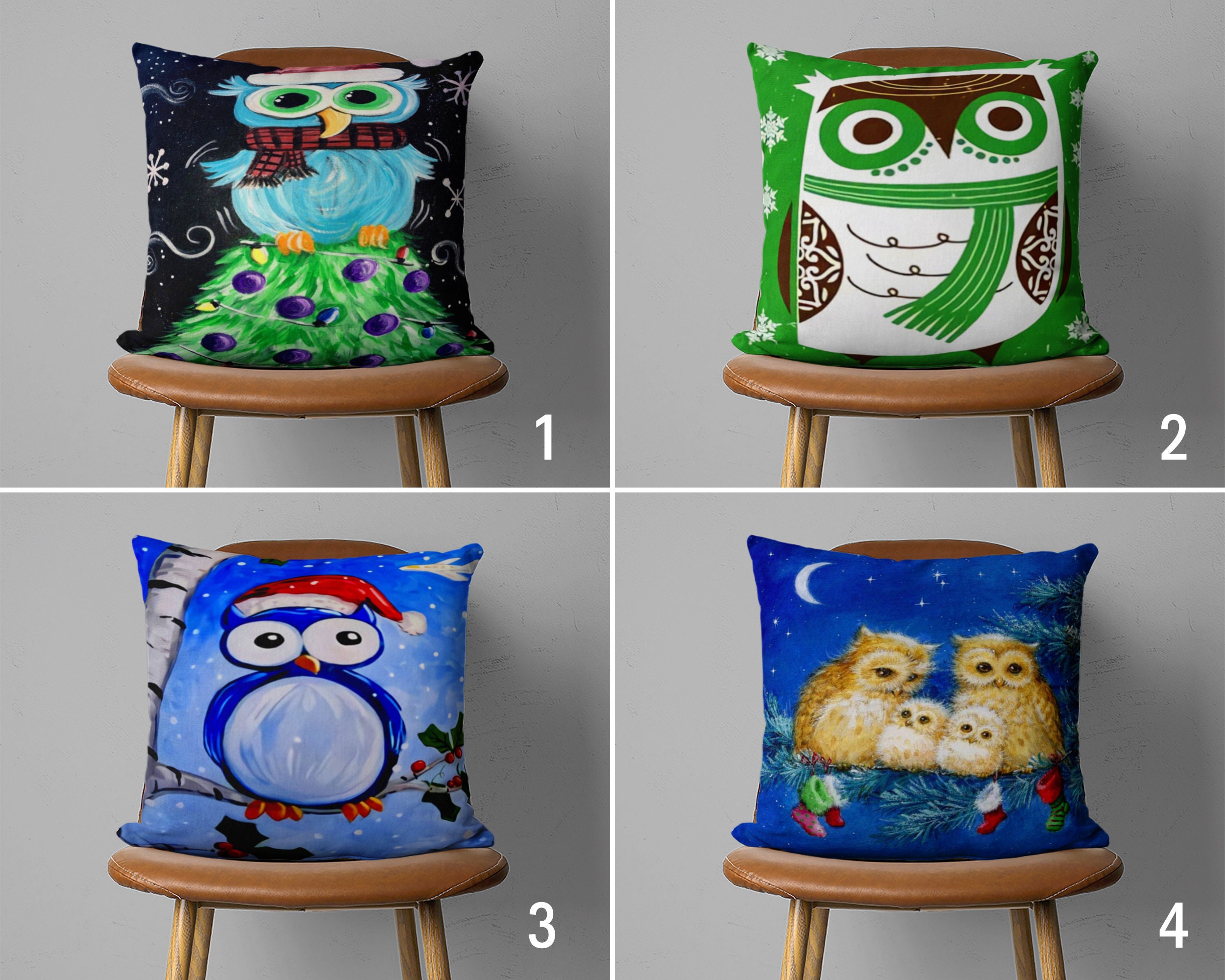 Owl Pillow Cover, Cute Birds Cushion Cover, Animal Pillow Case, Country House Decor, Room Decor Aest