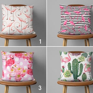 Flamingo Pillow Cover, Pink Flamingo Cushion Cover, Striped & Floral Pillow Cover, Any Size Pillow, Tropical Decoration, 18x18, 20x20