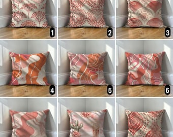 Abstract Throw Pillow Cover, Boho Coral Peach Blush Pink Cushion Case, Unique Home Decor