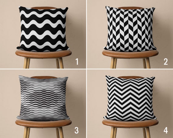 Modern Black & White Cushion Covers, Wavy Lines Pillow Case, Square Throw Pillow, Any Size Pillows, Living Room Decor, Custom Size Pillow