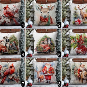 Winter & Weihnachten Gemälde Kissenbezug, Hirsche Hunde Kardinalvögel Dekokissenbezug, Weihnachtsmann Kissenbezug, gemütliches Neujahrsgeschenk, 18x18
