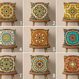 Funda de almohada con diseño de alfombra dorada, funda de almohada con mandala del suroeste, funda de cojín étnica, cojín de estilo rústico, decoración del hogar boho, 16 x 16, 18 x 18