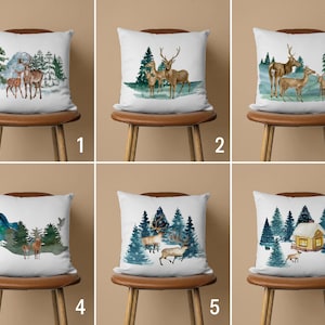 Copertura per cuscino cervi, copertura per cuscino invernale, federa per cuscino in pino, tessuto per interni ed esterni, arredamento rustico per la casa, 18x18, 20x20, cuscino fatto a mano