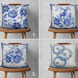 Blue & White Floral Pillow Cover, Rose Flower Pillow Case, Decorative Personalized Pillow Cover, Throw Pillow Cover, Any Size Pillow, 16x16