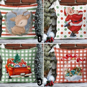Federa per cuscino gioiosa per le vacanze di Natale, federa per cuscino con ornamento di pino, fodera per cuscino per camion rosso e Babbo Natale, decorazione rosso verde per Capodanno