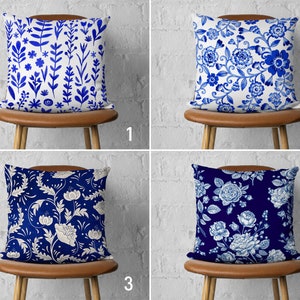 Blue White Flowers Pillow Cover, Chinoiserie Style Pillow Case, Floral Indigo and Dark Blue Cushion Cover, All Sizes Pillow, 18x18, 20x20