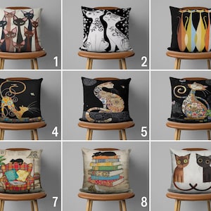 Cat Throw Pillow Cover, Cute Funny Cat Drawing Cushion Cover, Custom Handmade Any Size Pillow Case, Only Cover, Euro Sham, Apartment Decor