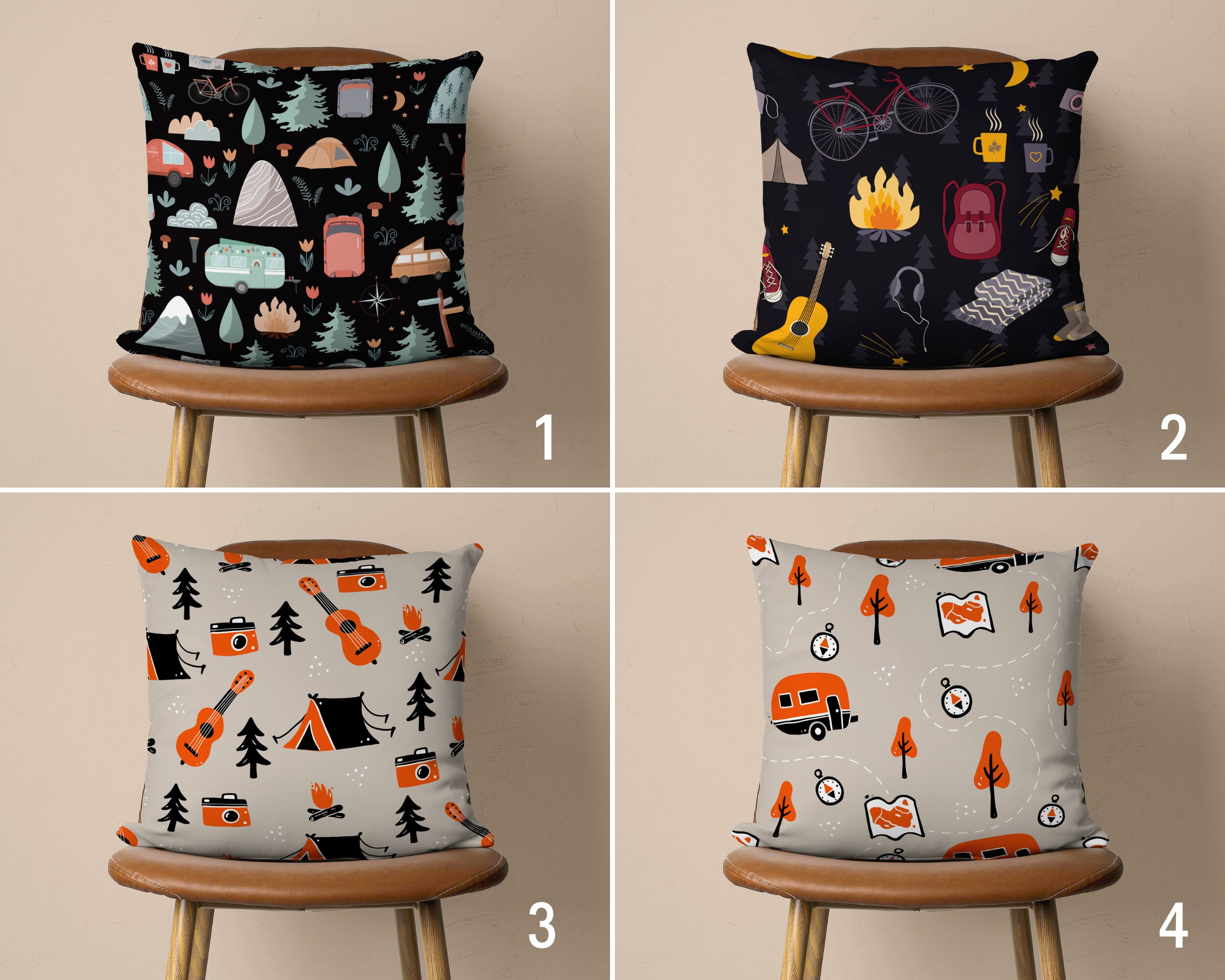 Camping Pillow Cover, Camper Cushion Cover, Digital Print Pillow Case, Camping Decor, Gift for Camper Van, 20x20 18x18 16x16, Cover Only