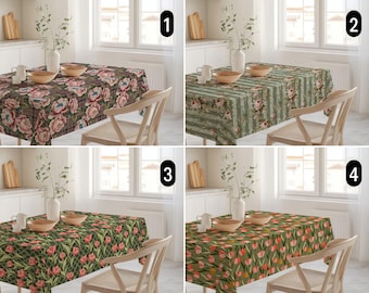 Boho Rosen & Tulpen Tischdecke, Vintage Blumen Tischdecke, rustikale romantische Blumentischdecke, Esszimmer Dekor, elegantes viktorianisches Dekor