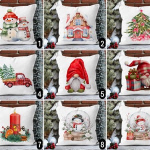 Federa per cuscino natalizio, federa per cuscino con pupazzo di neve e candela con gnomo, camion dell'albero di Natale, federa per cuscino invernale rossa, decorazioni per il felice anno nuovo