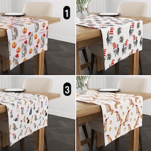 Cute Christmas Cats Table Runner, Playful Joyful Winter Cats Runner, Kittens with Santa Hats Table Runner, Farmhouse Decor, Cozy Home Decor