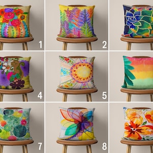 Abstract Colorful Painting Pillow Cover, Bright & Vivid Floral Cushion Cover, Multicolor Throw Pillow, Any Size Accent Pillow, Only Cover
