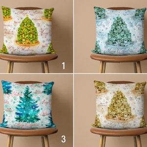 Copricuscino per albero di Natale allegro, Copricuscino per albero di pino verde e blu, Elegante federa per cuscino lombare invernale, Cuscino di qualsiasi dimensione, Decorazioni natalizie