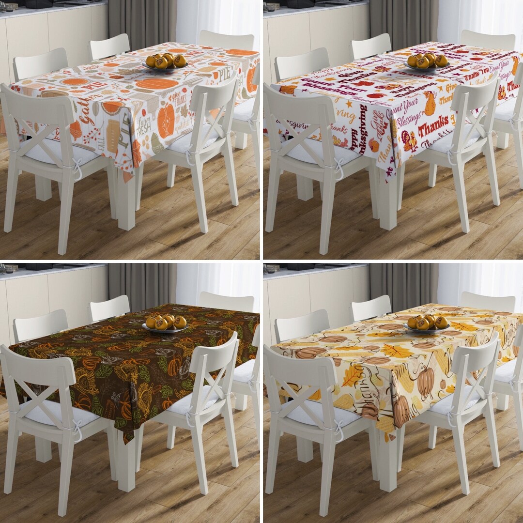 Pumpkin Tablecloth, Autumn Table Cover, Kitchen Table Linens, Fall ...
