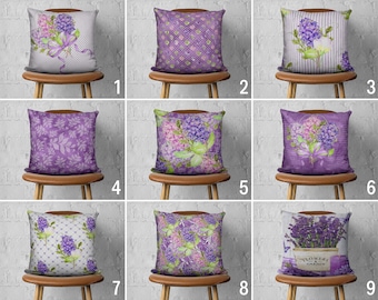 Lavender Design Pillow Case, Floral Lilac Accent Pillow Cover, Purple Summer Flowers Cushion Cover, Living Room Decor, Any Size Pillow