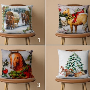 Winter Throw Pillow Cover, Horse Cushion Cover, Christmas Pillowcase, Animal Cushion, Cozy Decor, New Year&#39;s Gift, All Sizes Pillow, 20x20