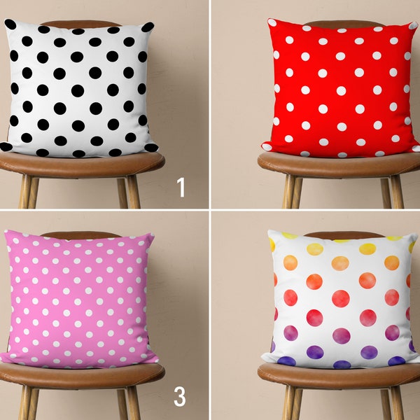 Polka Dot Pillow Cover, Spotted Pillow Case, Black Red Pink Cushion Cover, Any Size Pillow, Bedroom Decor, Cover Only, 18x18, 20x20