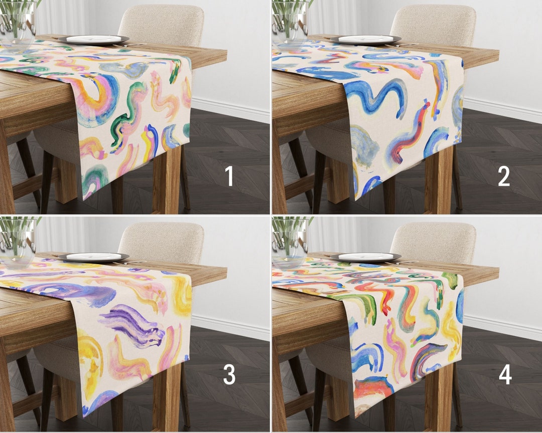 Colorful Abstract Runner, Modern Painting Table Runner, Rainbow ...