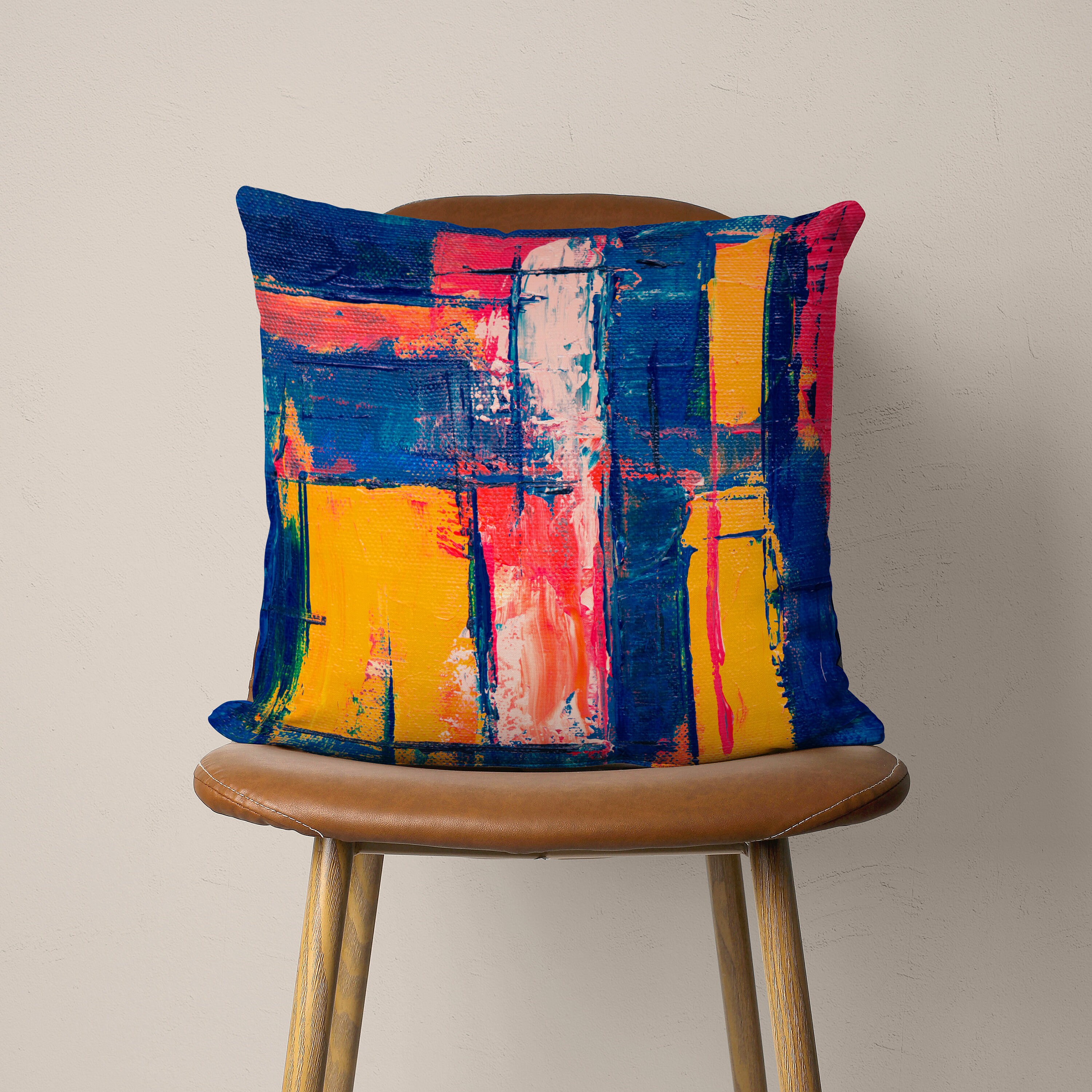 Abstract Painting Pillow Covers Orange & Blue Cushion Cover Etsy