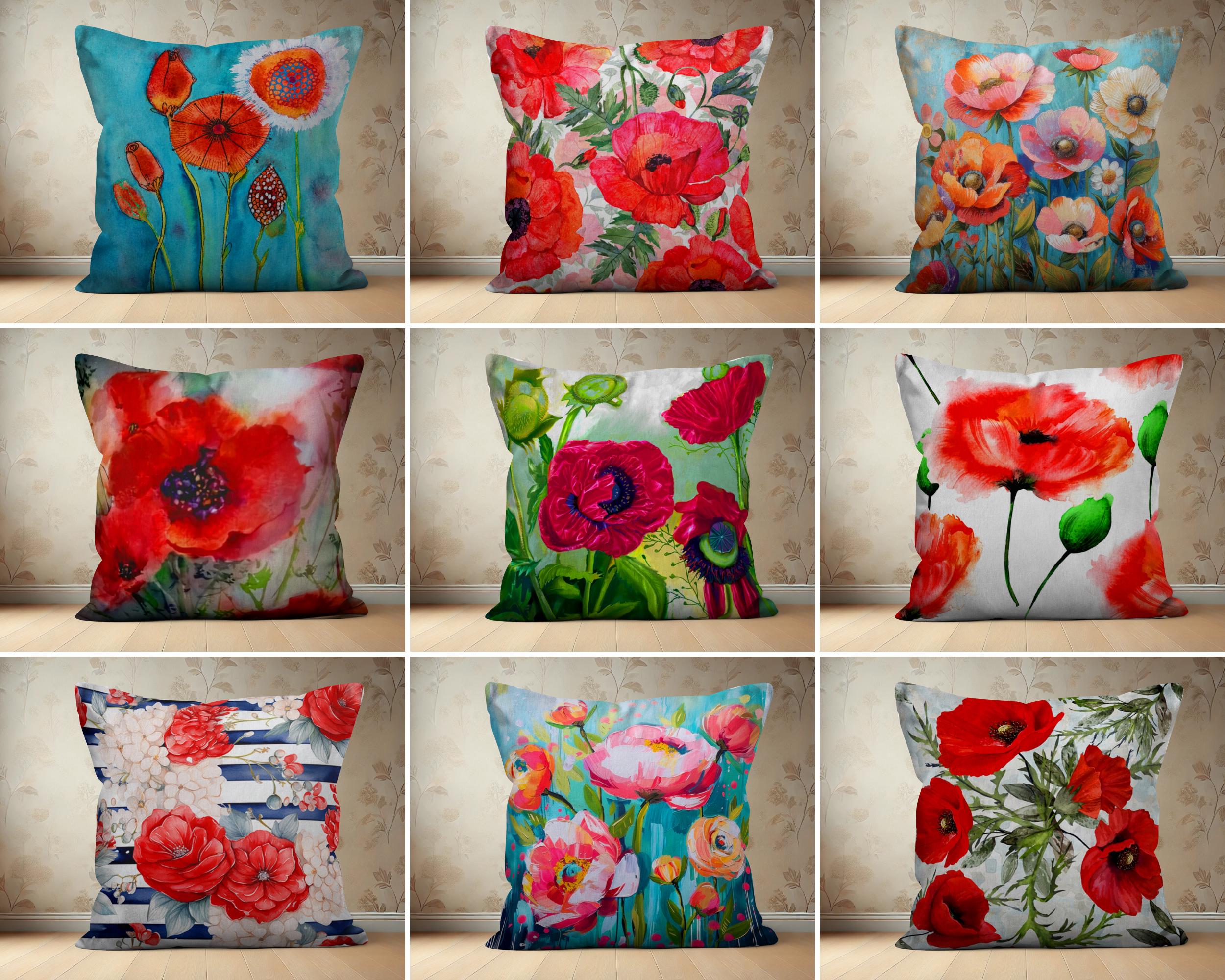 Poppy Flowers Throw Pillow Case, Floral Red Poppies Design Cushion Cover,  Vibrant Romantic Bloomy Spring Pillow Cover, Any Custom Size - Etsy, image size:2500x2000