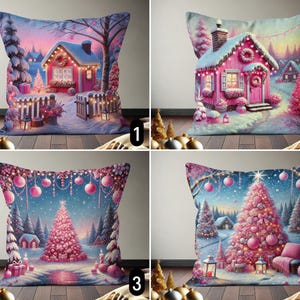 Federa per cuscino natalizia rosa carina, federa per cuscino con paesaggio invernale innevato, federa per cuscino con albero di pino natalizio, arredamento accogliente per la casa, regalo di Capodanno