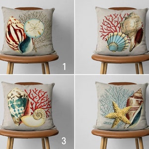 Marine Beach House Pillow Case, Seashell and Coral Pillow Cover, Coastal & Nautical Cushion Cover, Ocean House Decor, Decorative Pillows