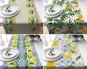 Lemon Table Runner, Sicilian Citrus Design Table Runner, Dining Room Decor, Yellow Summer Tablecloth, Dining Table Decor, Any Size Runner