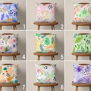 Abstract Floral Pillow Case, Boho Leaves Cushion Cover, Modern Pastel Color Art Pillow Cover, Colorful Home Decor, Bedroom Decor, Any Size