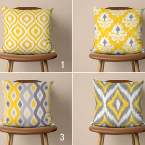 Yellow & Gray Ikat Print Pillow Case, Ethnic Geometric Throw Pillow Cover, Ikat Pattern Cushion Cover, Southwestern Decor, Any Size Pillow