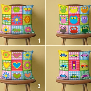 Patchwork Looking Pillow Cover, Colorful Kids Pillow Case, Nursery Room Cushion, Children&#39;s Room Decor, Any Size Pillow, Only Cover, 18x18