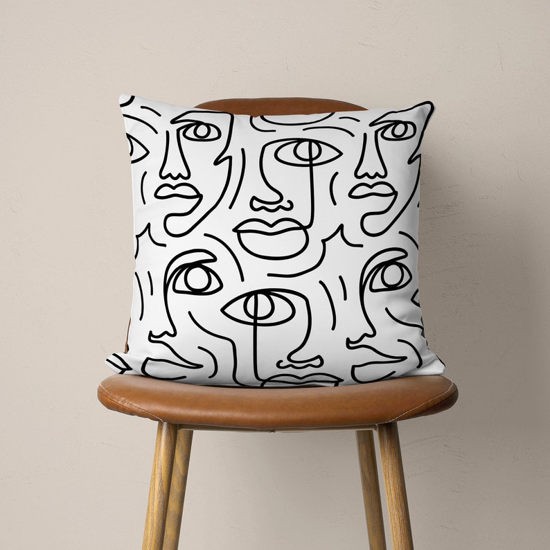 One Line Art Pillow Case Minimalist Pillow Cover Portrait Etsy