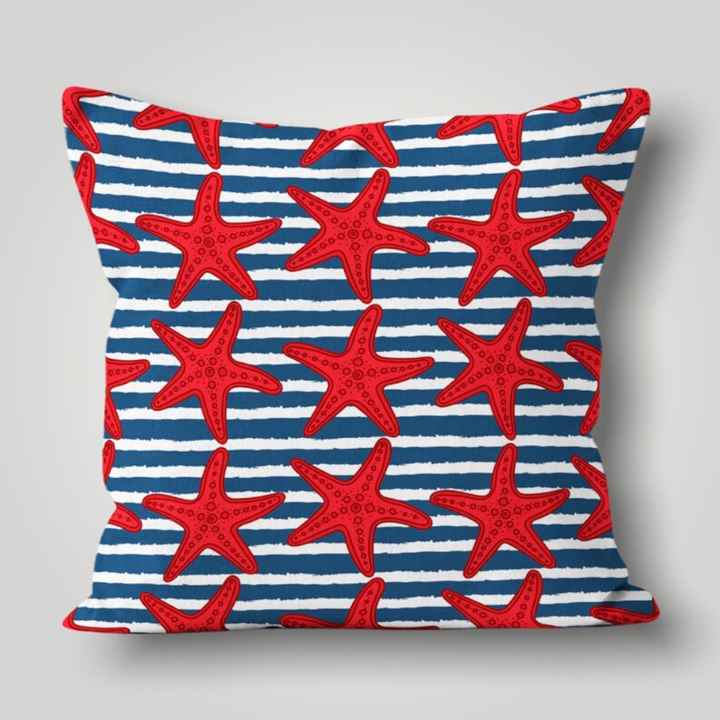 Coastal Pillow Cover Marine Pillow Case Coral & Starfish Etsy