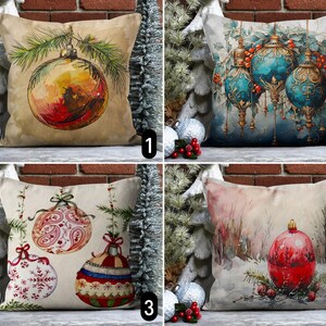 Copricuscino con design di ornamenti natalizi, copricuscino con palline di pino in stile vintage, federa per cuscino festivo, decorazione invernale rustica e accogliente