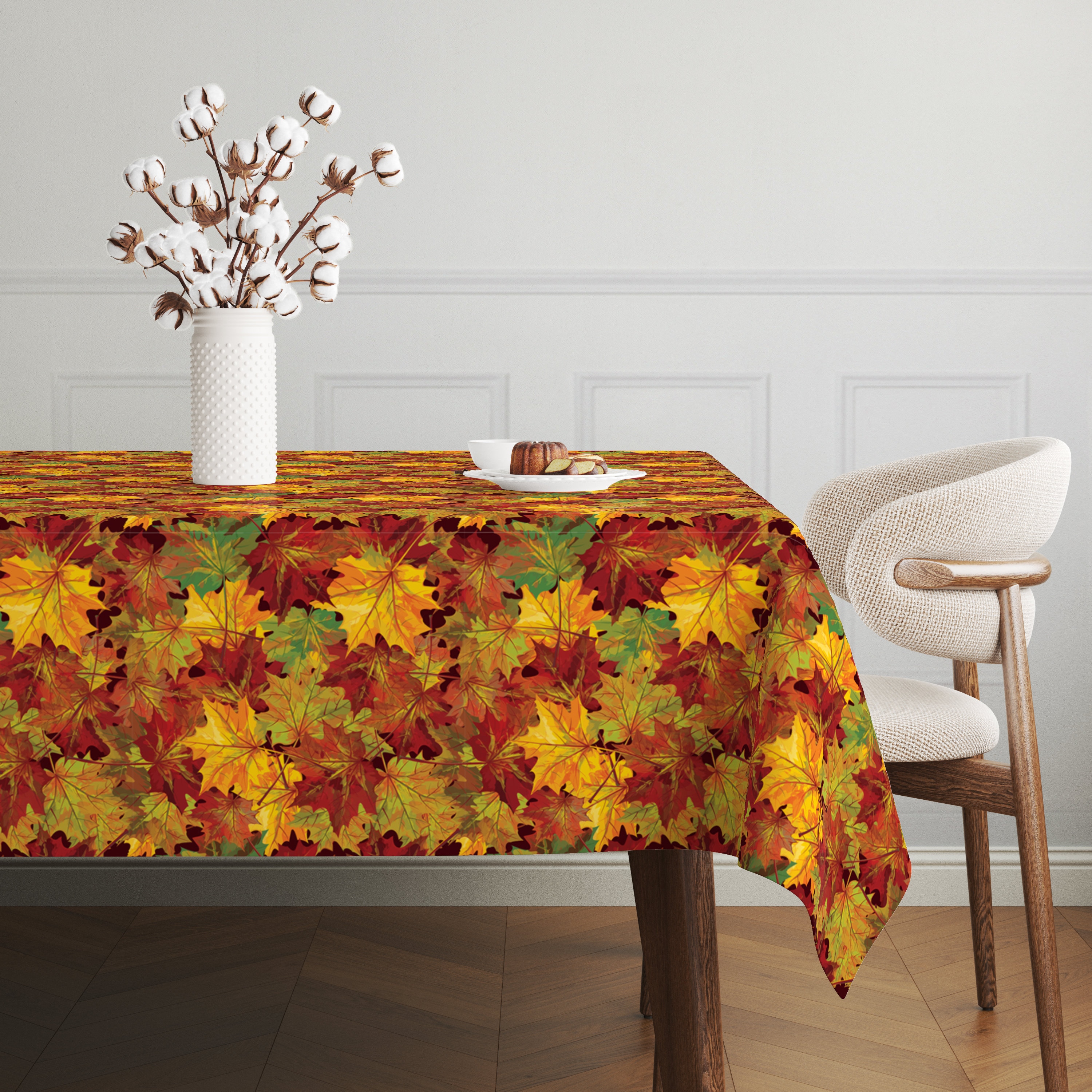 Dry Fall Leaves Tablecloth, Autumn Tree Leaf Design Tablecloth, Orange ...