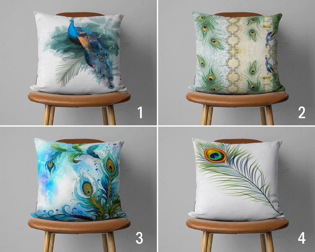 Buy Peacock Design Cushion Cover, Green White Animal Pillow Cases,  Bedroom Decor, Birds Fuzz Pillow Cover, Any Size Pillow, Only Cover Online  in